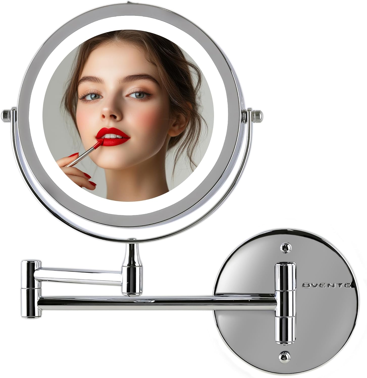 OVENTE 7 Inch Lighted Wall Mount Makeup Mirror with 1X/10X
