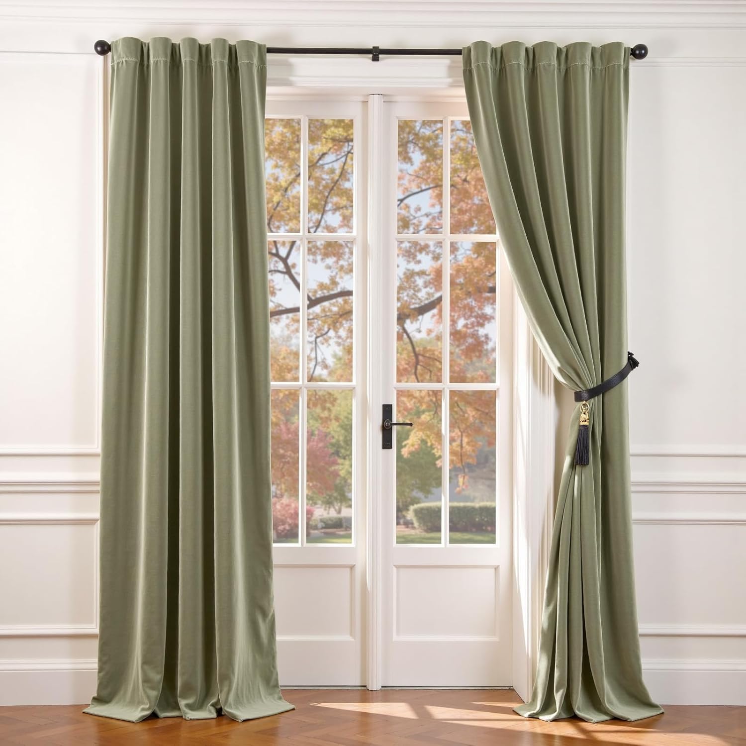 Lazzzy Velvet Curtains Sage Green Thermal Insulated Drapes