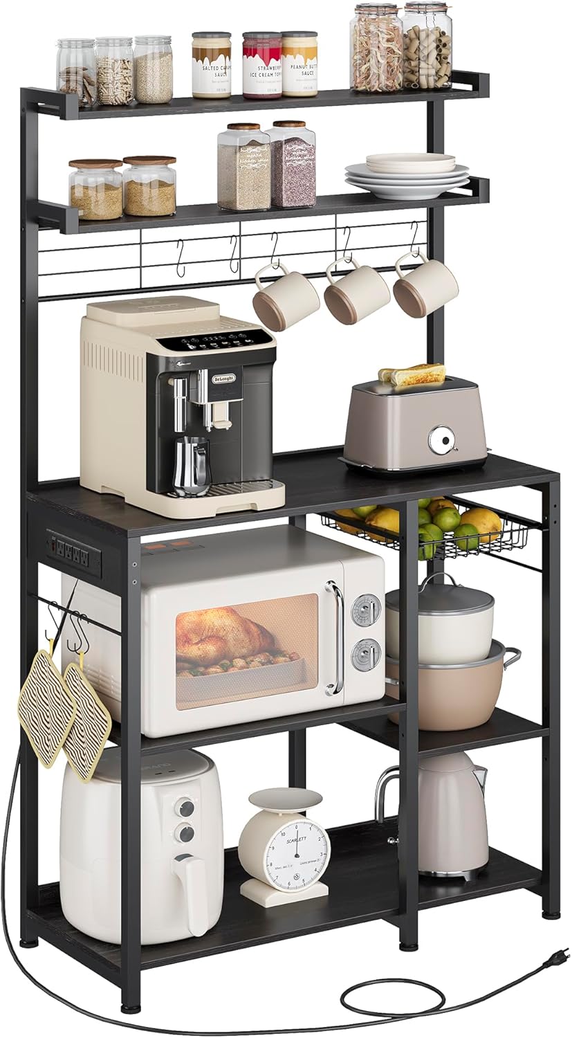 VASAGLE Bakers Rack with Power Outlet - Multifunctional Space Saver
