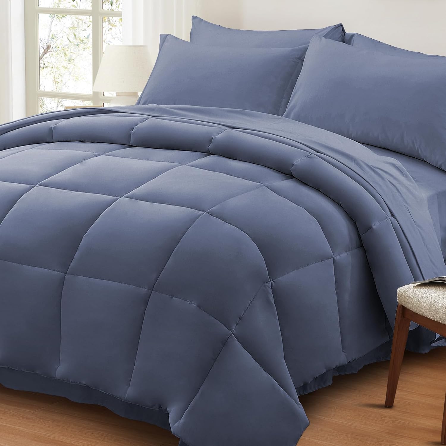 Anluoer Queen Comforter Set 7 Piece for Cozy All Season Use