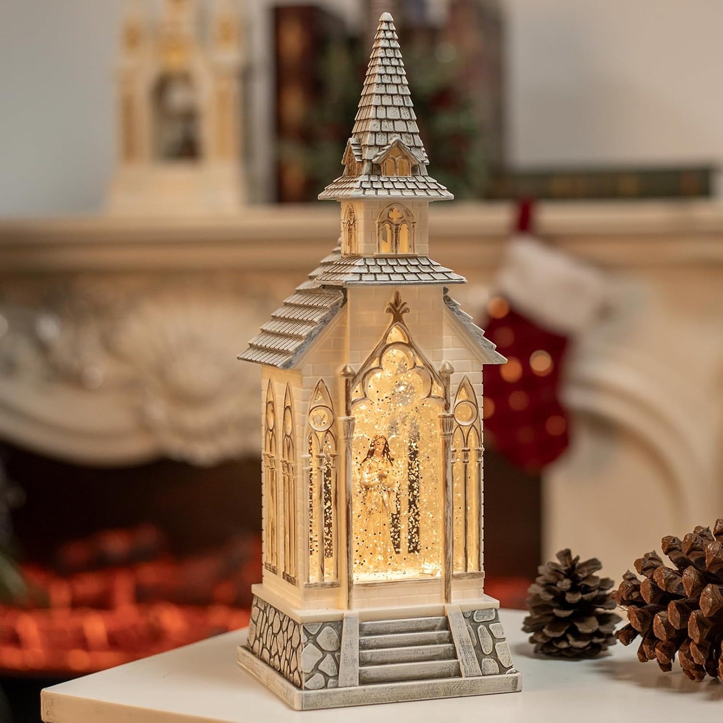 13Inch Christmas Snow Globes Lantern with Musical Glitter Display