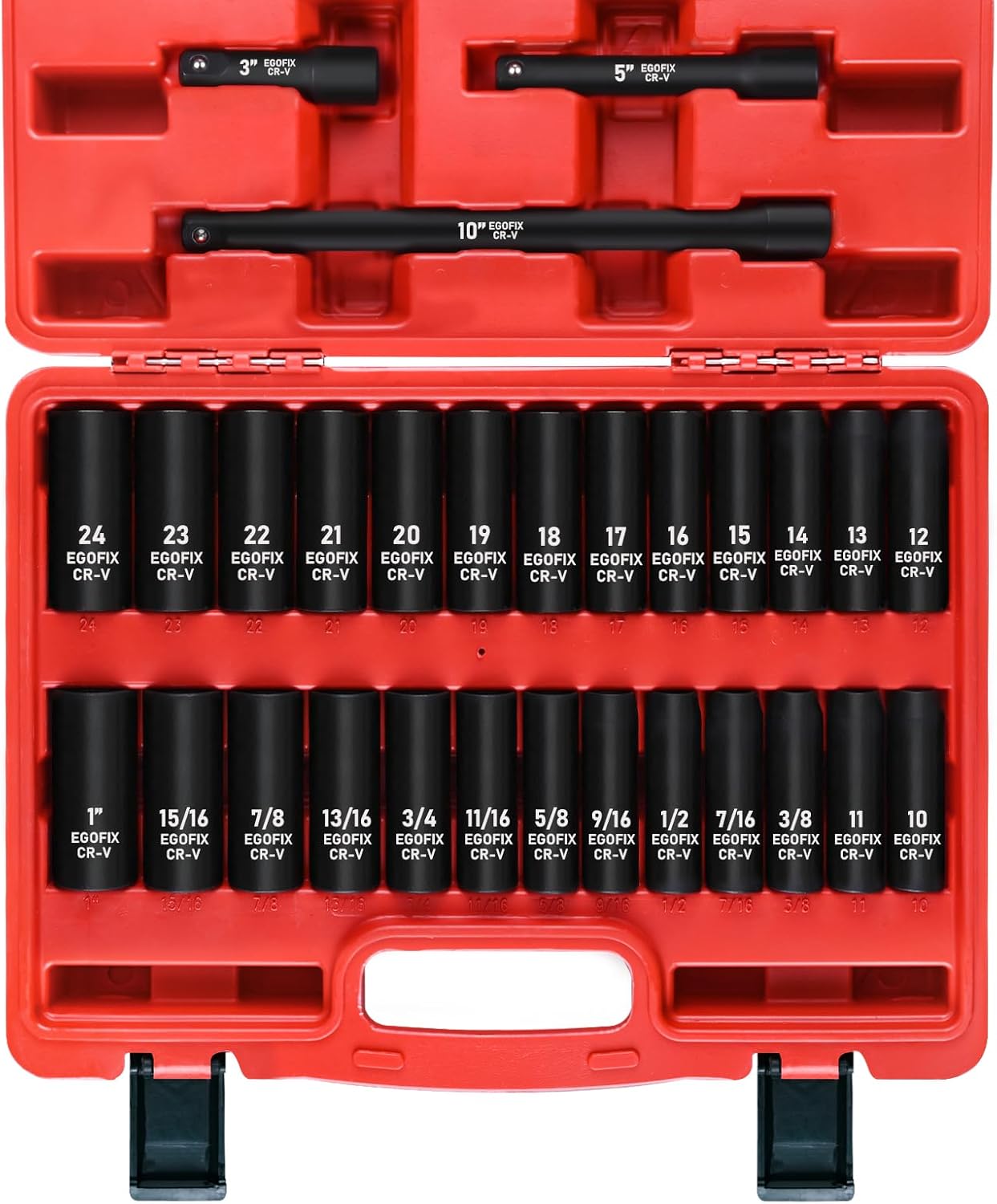 29 Pieces 1/2in Socket Set for Deep Impact and Extensions