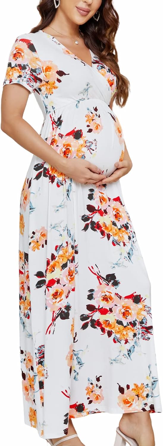 Xpenyo Maternity Maxi Dress for Baby Shower and Everyday Wear