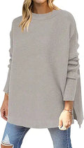 Oversized Batwing Crewneck Tunic Sweater - Casual High Low Hem