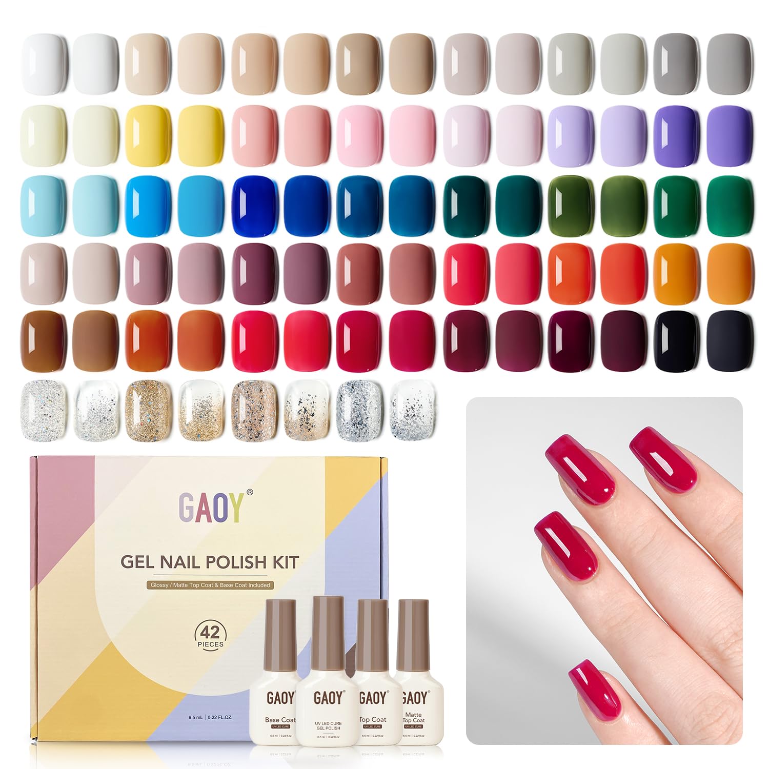 GAOY 42 Pcs Gel Nail Polish Kit for All Seasons and Styles