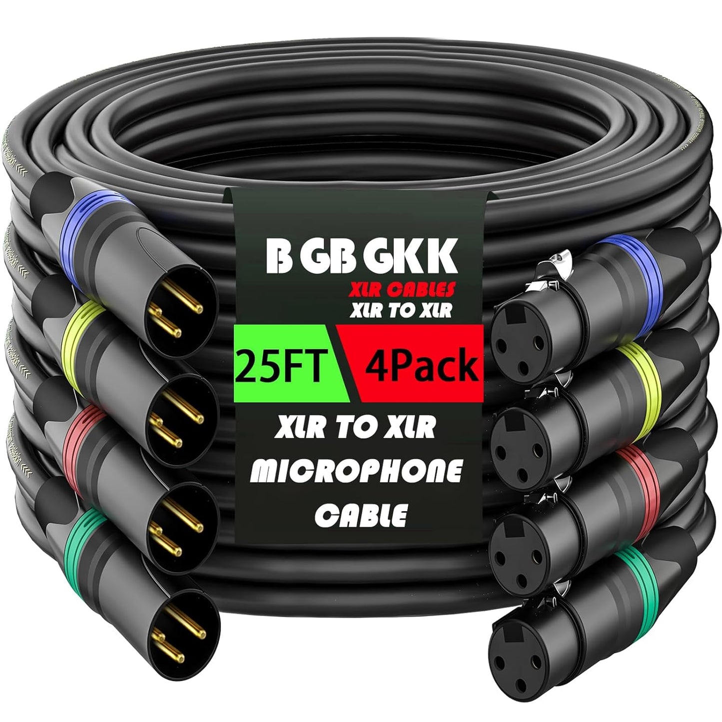 Professional XLR Cables 25ft 4 Pack for Superior Sound Quality