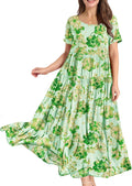YESNO Women Casual Loose Bohemian Floral Dress - Lightweight Maxi