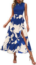 BTFBM Women Casual Sleeveless Patchwork Floral Midi Dress - Flattering