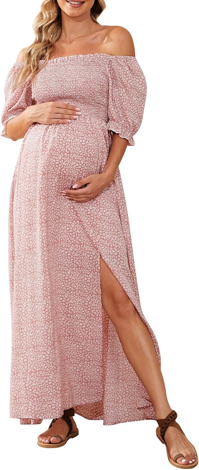 Floral Maternity Dress with Puff Sleeves for Baby Showers