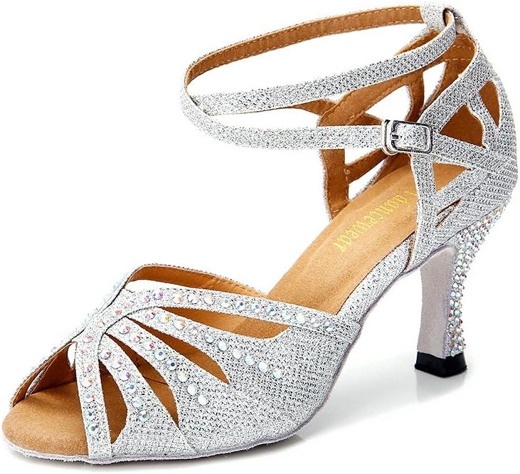Women Rhinestone Ballroom Dance Shoes for Latin Salsa Performance
