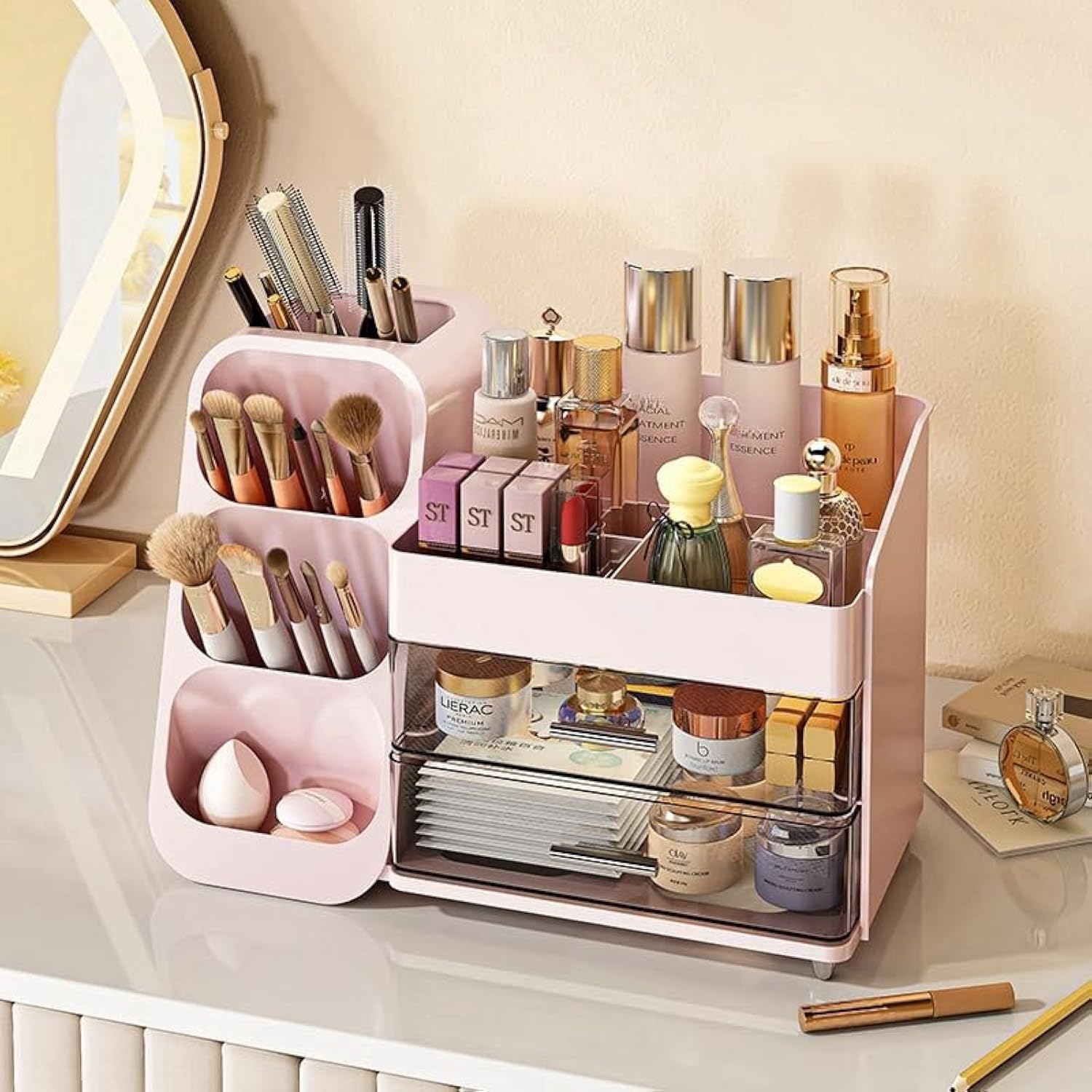 Large Capacity Makeup Organizer with Drawers for Vanity Use