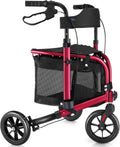 3 Wheel Rollator Walker with Seat for Slim Seniors in Red