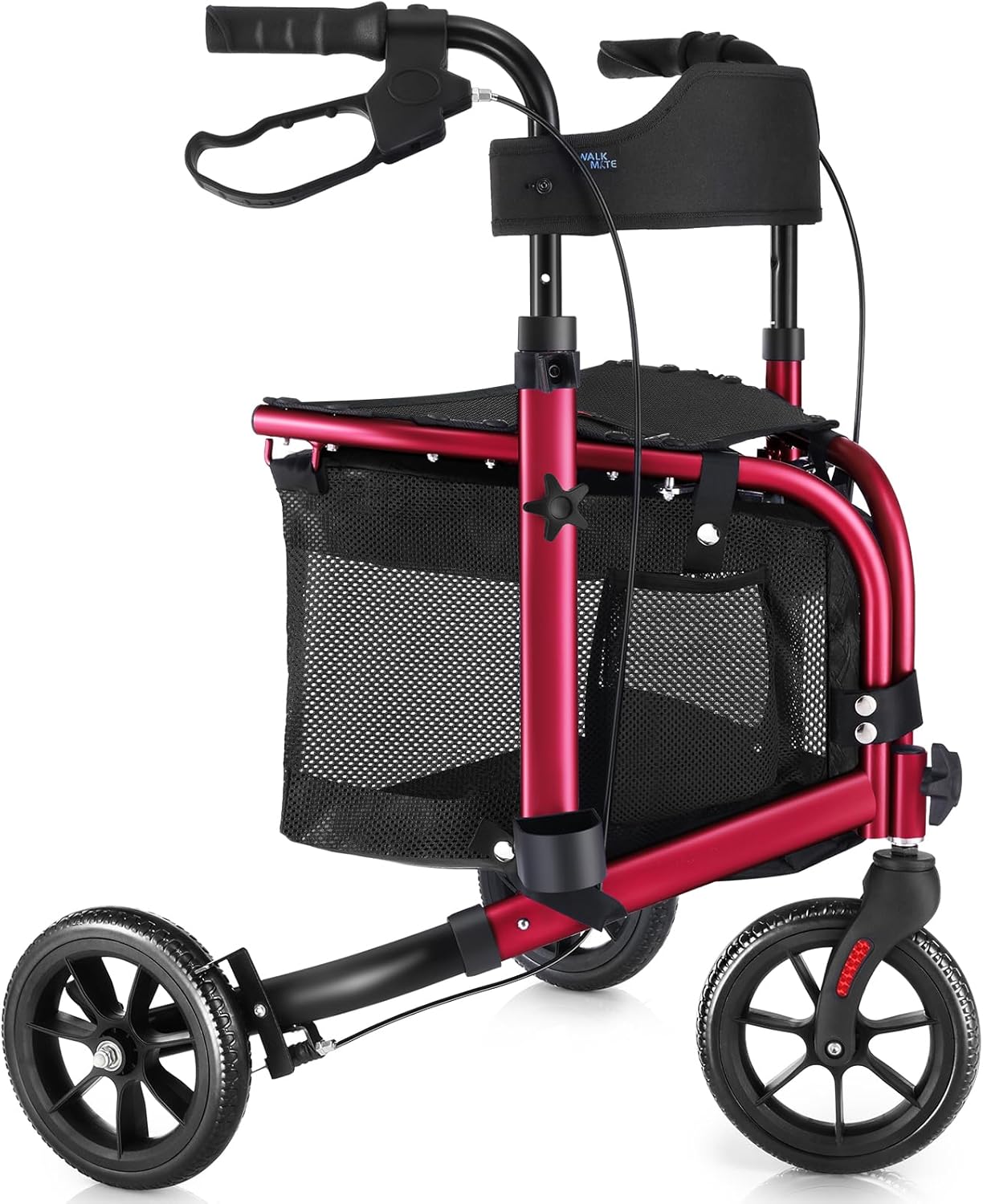 3 Wheel Rollator Walker with Seat for Slim Seniors - Red
