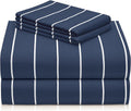 LuxClub 4 PC King Size Sheet Set Striped Navy - Deep Pocket Cooling