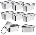 8 Pack Stainless Steel 1/3 Size x 6ft Deep Hotel Pans with Lids