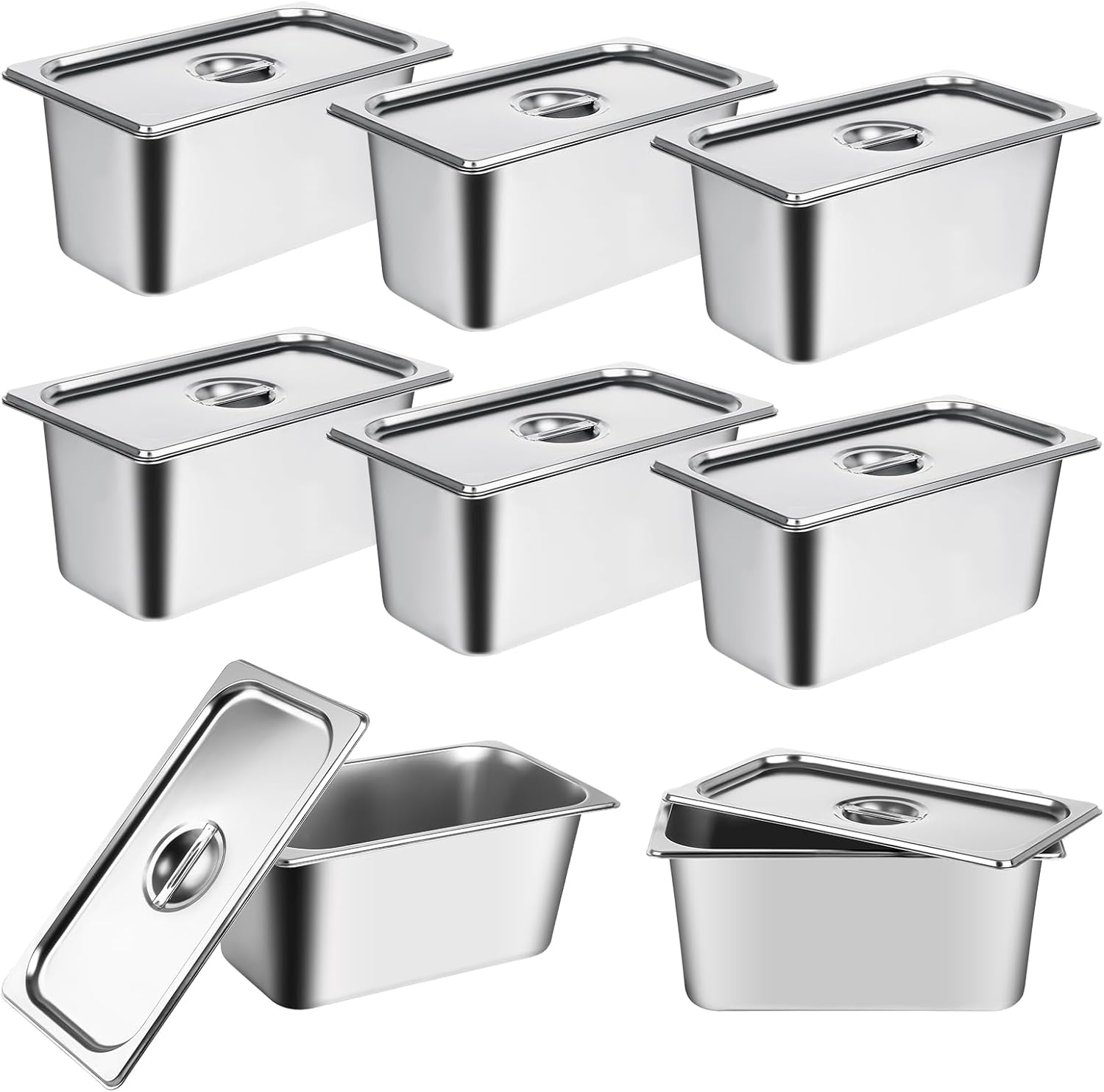 8 Pack Stainless Steel Hotel Pans for Commercial Kitchen Use