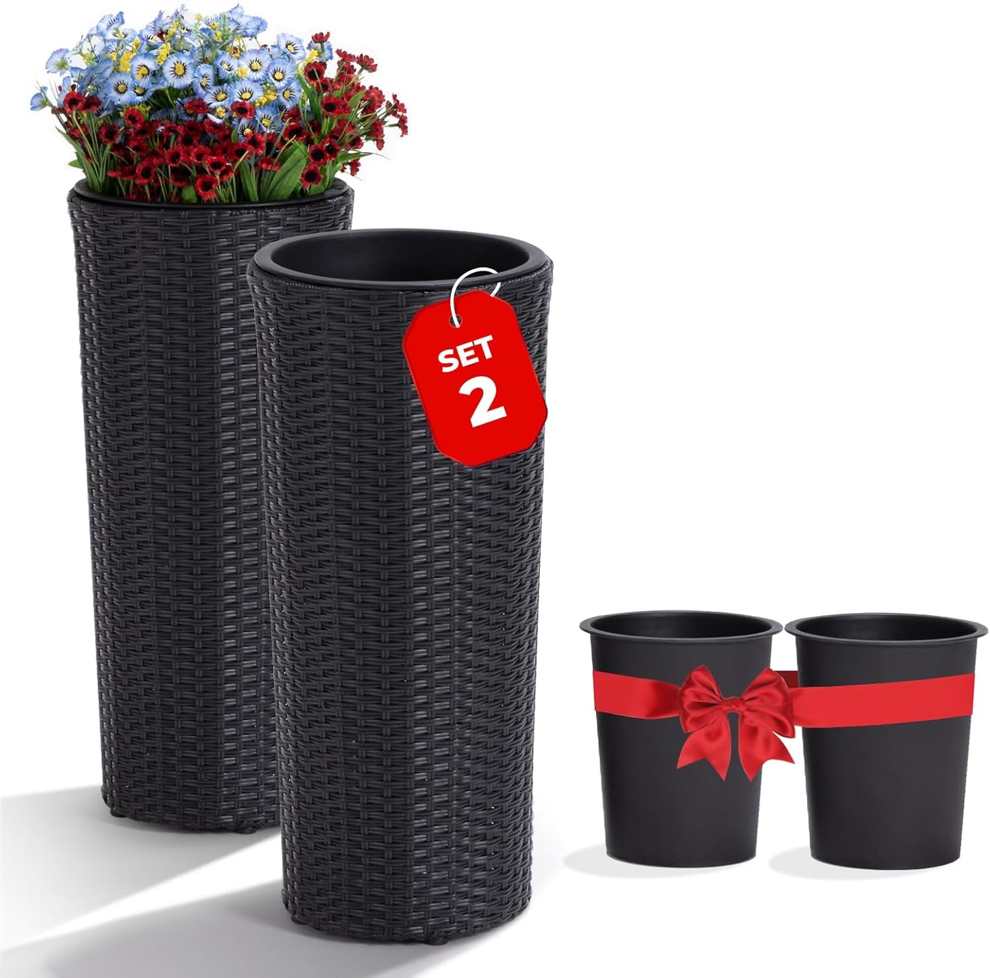 IDZO All Weather Wicker Planters Set of 2 for Outdoor Use