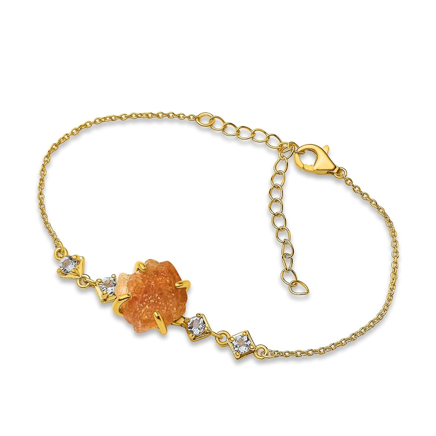 Raw Sunstone Crystal Chain Bracelet for Birthstone Gift
