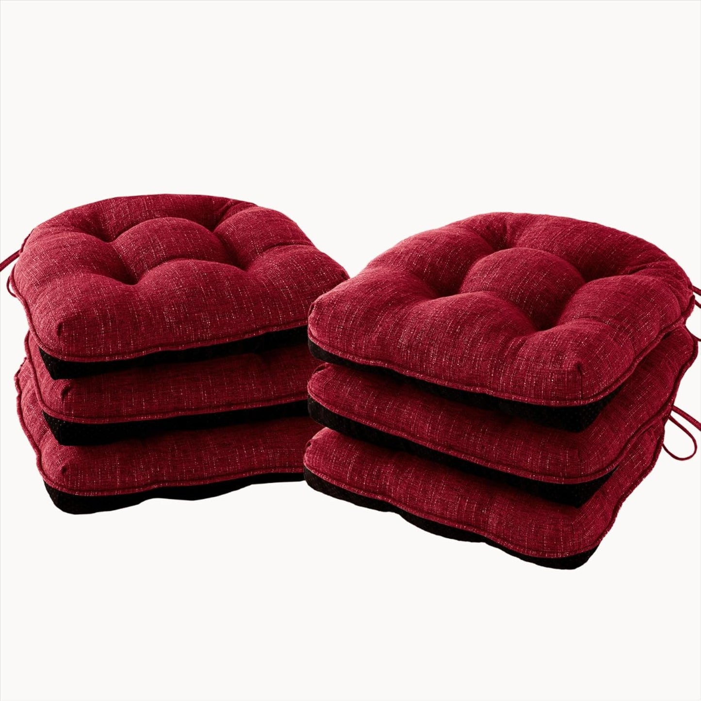 Chair Cushions for Dining Chairs Set of 6, Red Tufted Pads