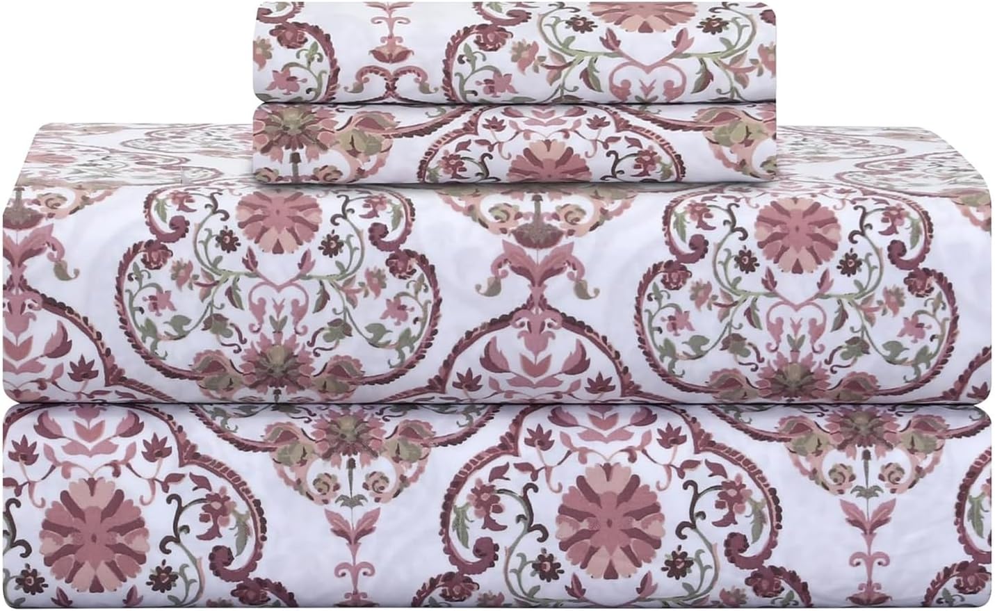 Feather & Stitch Printed 500 TC Twin Size Damask Bed Sheet Set