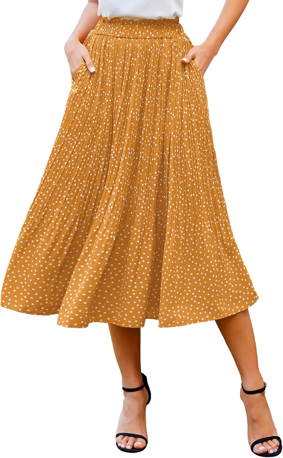 Zeagoo Women's High Waisted Midi Skirts with Pockets for Summer