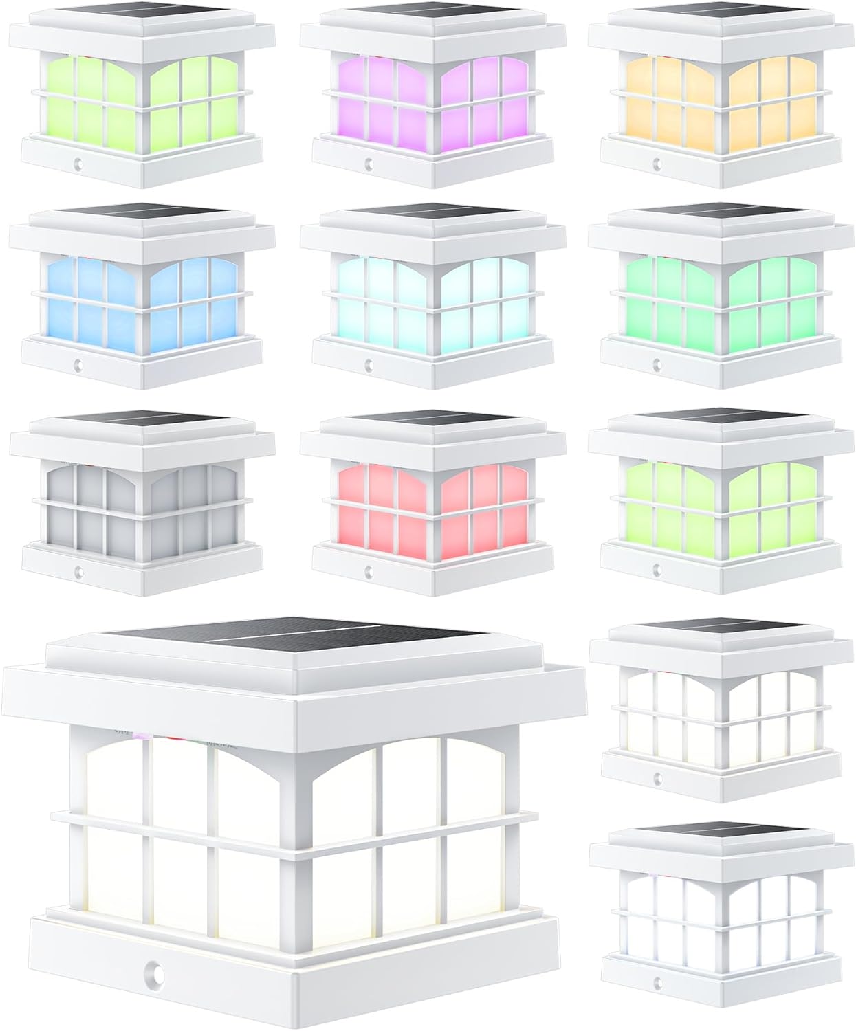 PARTPHONER RGBCW Solar Post Cap Lights: 9 Colors 3 Modes