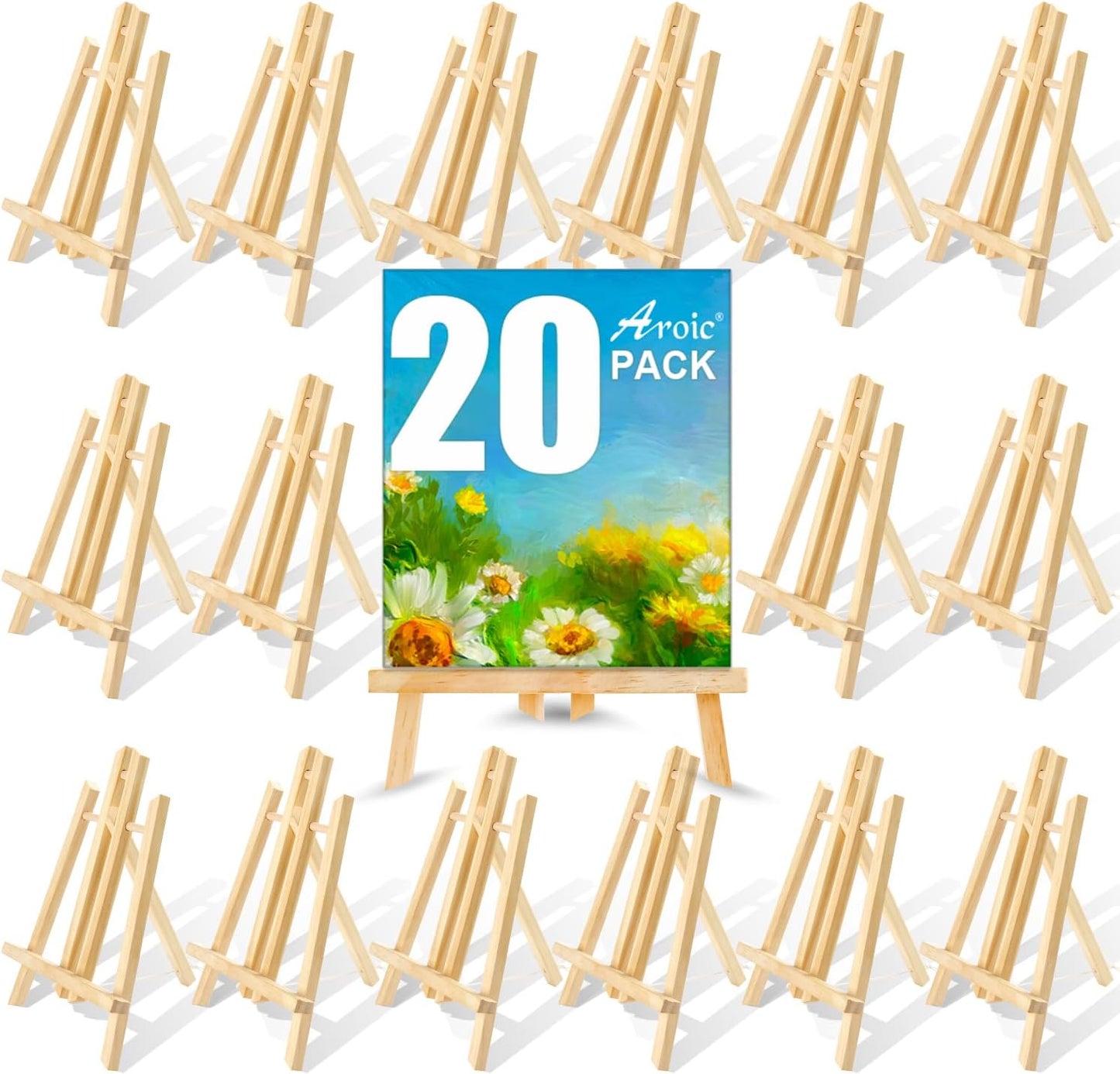 AROC Wood Easels for Painting Canvases - 20 Pack Tripod Set