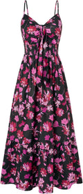 Summer Maxi Dress Floral Tie Front Spaghetti Strap - Flowy Boho GRACE