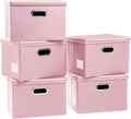Foldable Storage Bins with Lids 5-Pack - Collapsible Pink Fabric