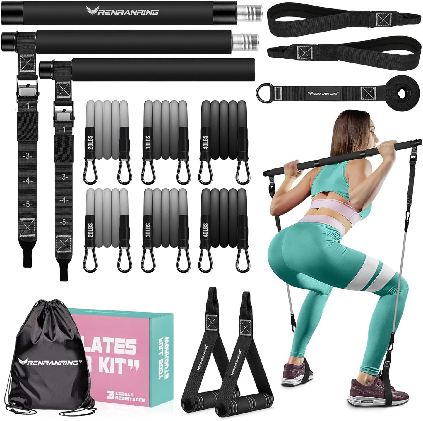 Multifunctional Pilates Bar Kit with Resistance Bands for Home