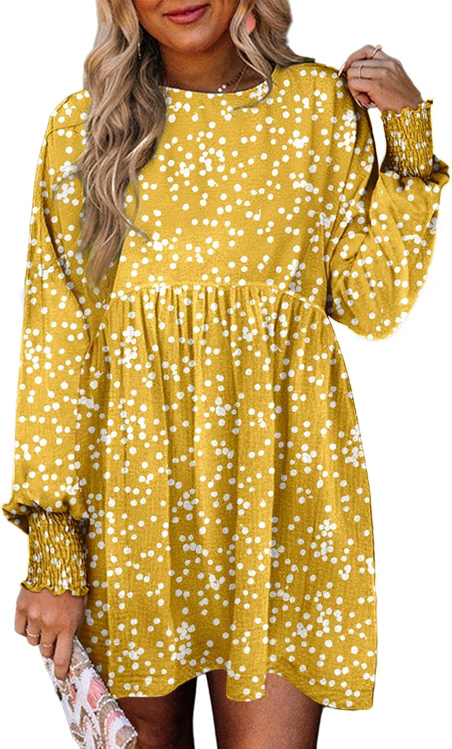 Dokotoo Womens Fall Dress Long Sleeve Babydoll Mini Floral
