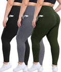 3 Pack Plus Size Leggings with Pockets for Women - High Waisted