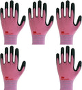 5 Pairs 3D Comfort Nitrile Work Gloves, Power Grip, Smart Touch, Pink
