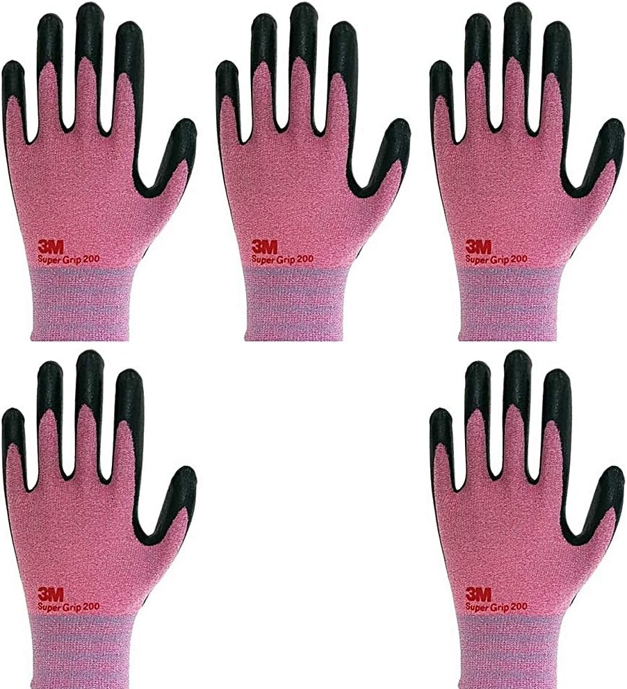 5 Pairs 3D Comfort Nitrile Work Gloves, Power Grip, Smart Touch, Pink