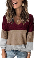 Womens V Neck Hollow Knit Pullover Sweater - Lightweight Crochet Style