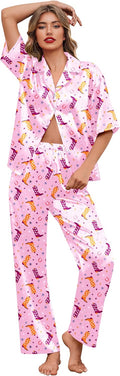Silk Satin Pajamas Set for Women Short Sleeve Button-Down Sleepwear