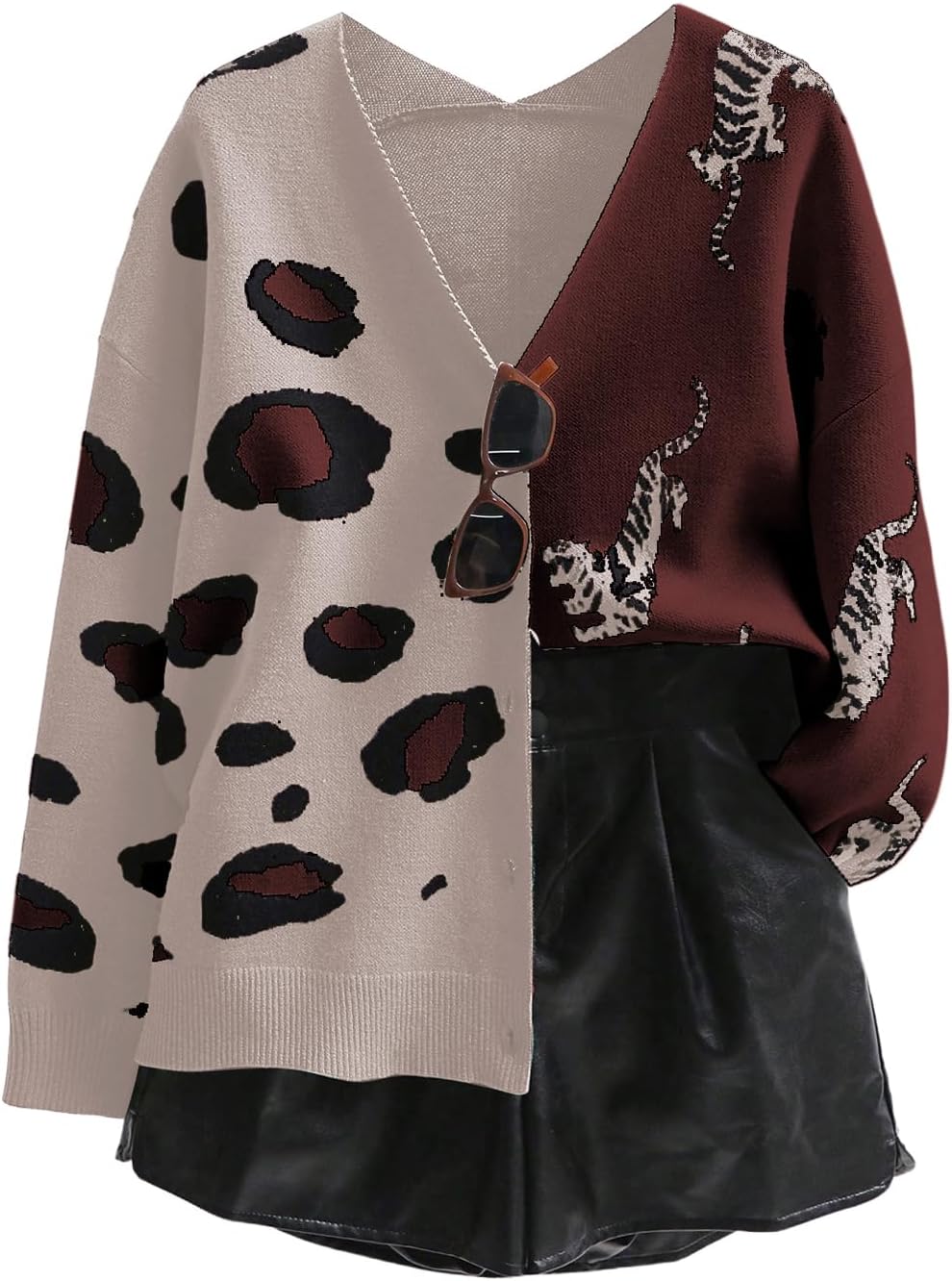 Leopard Tiger Print Cardigan for Stylish Women - V Neck Design