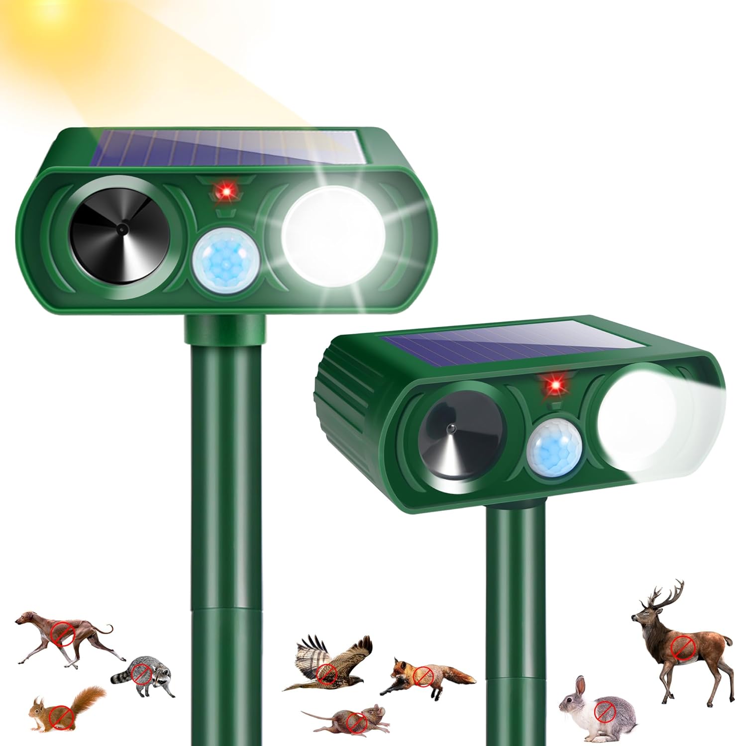 2Pack Solar Ultrasonic Animal Repellent Devices for Outdoor Use
