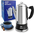 Electric Coffee Percolator Stainless Steel 12-Cup - Clear Brew View
