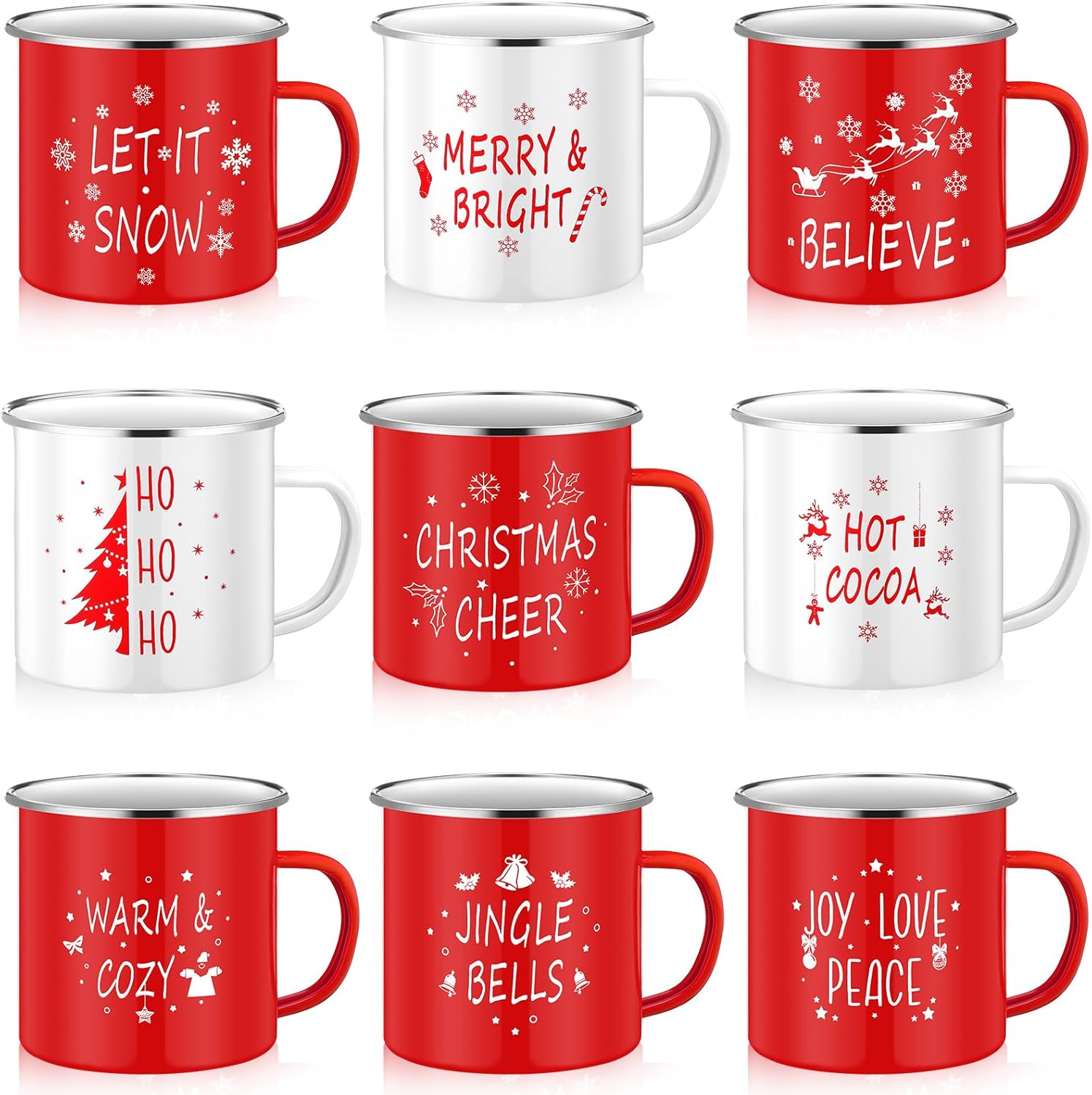9 Pcs Christmas Mugs Set for Holiday Coffee Lovers