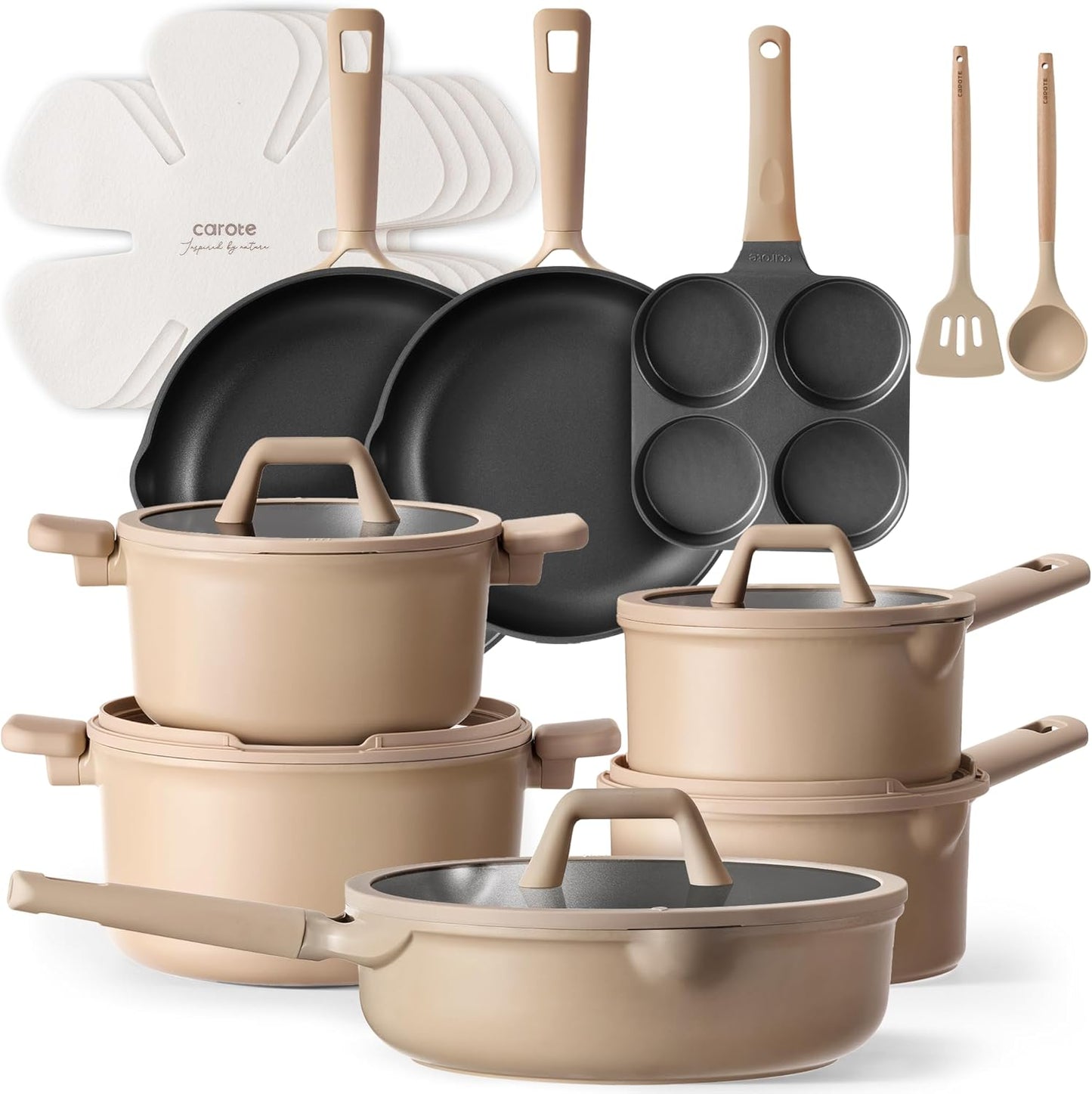 CAROTE 19pcs Nonstick Cookware Set for Effortless Cooking