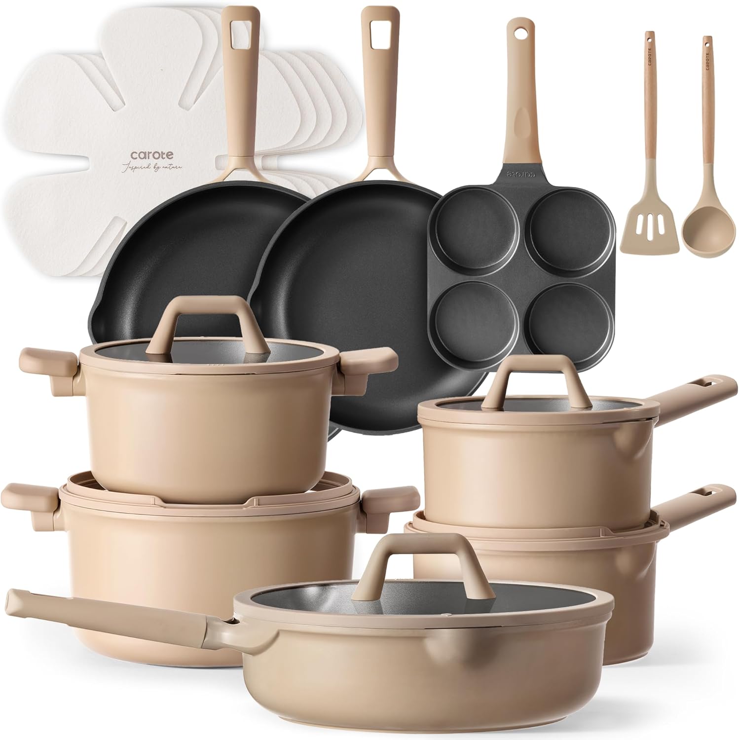 CAROTE 19pcs Nonstick Cookware Set for Effortless Cooking