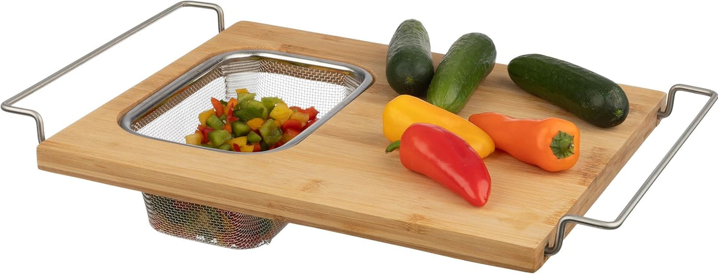 2 in 1 Adjustable Bamboo Cutting Board with Strainer for Kitchen
