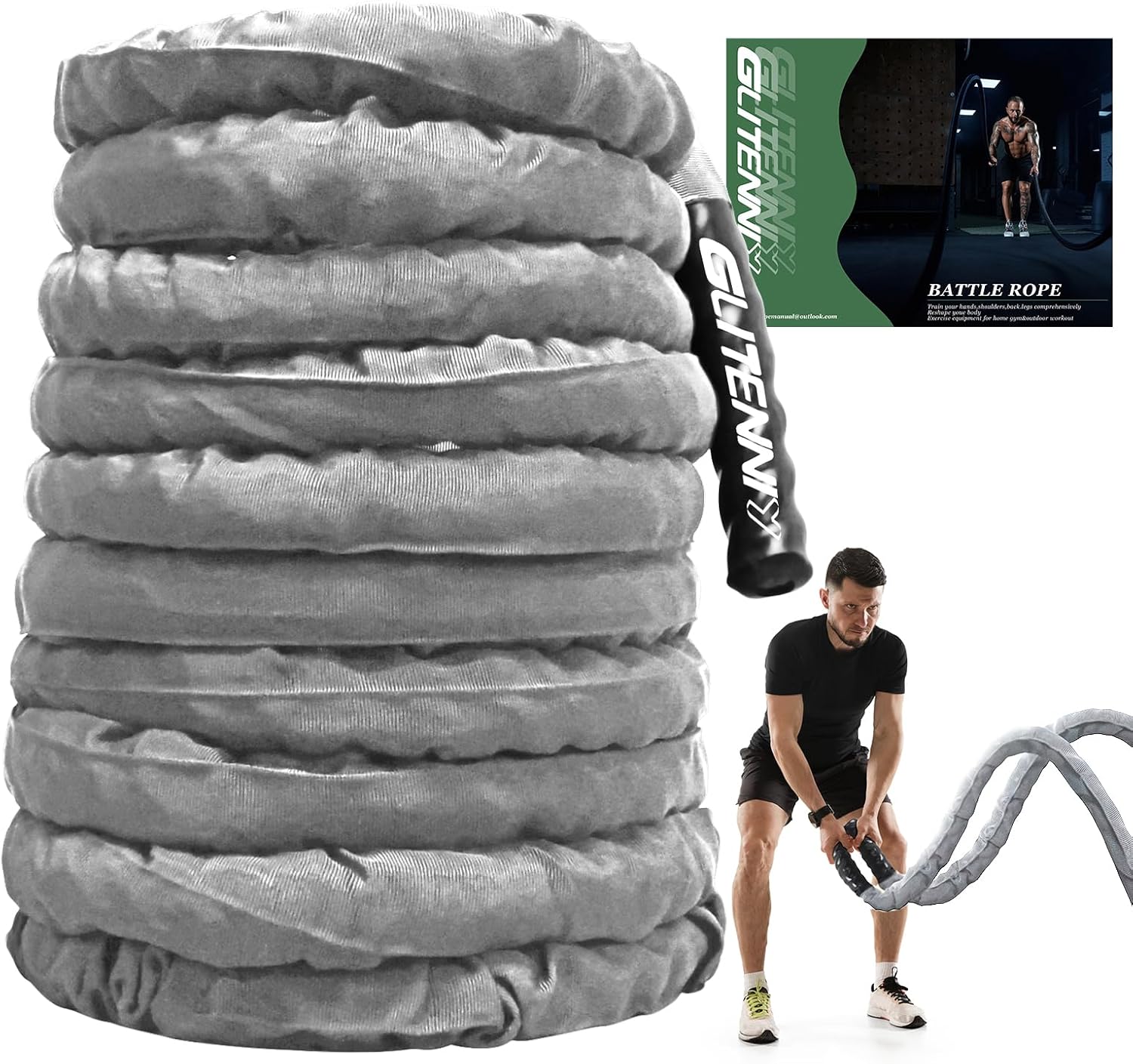 Battle Ropes Gray Workout Rope for Home Gym and Exercise