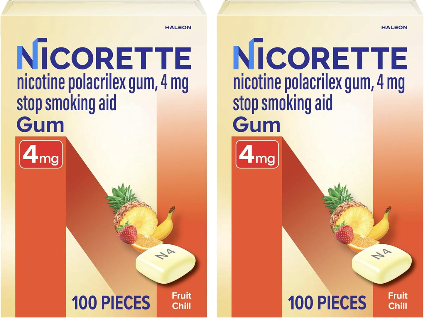 Nicorette Nicotine Gum Stop Smoking Aid, 4 mg, Fruit Chill Flavor