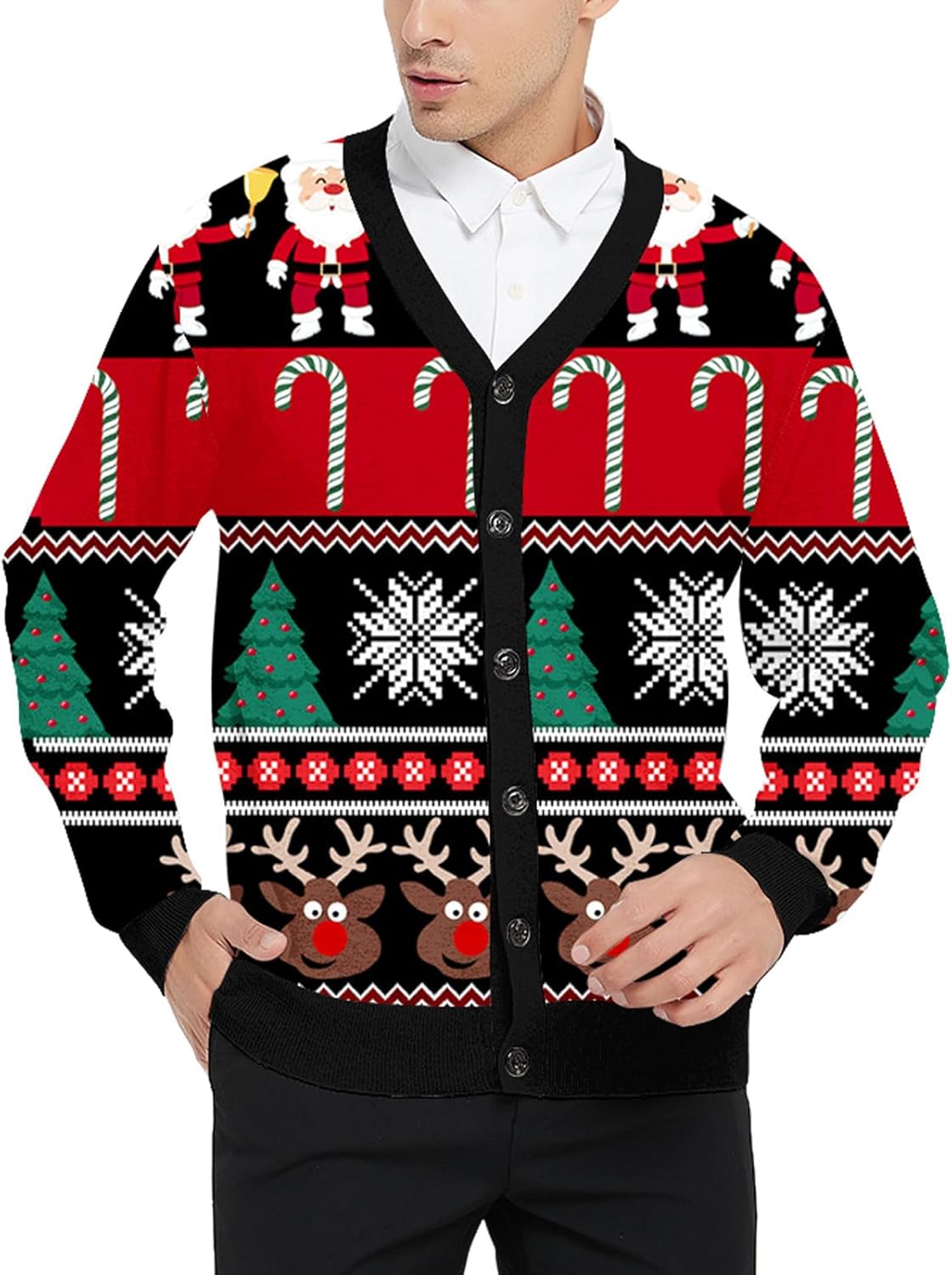 Ugly Christmas Cardigan for Men - Cozy V Neck Pullover Sweater