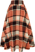 Womens High Waisted Wool Plaid A-line Long Skirt - Warm Fit