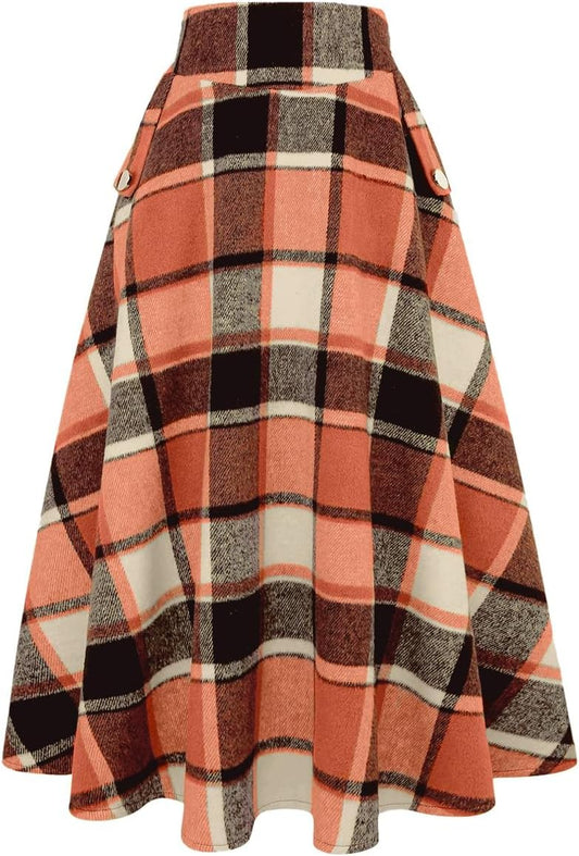 IDEALSANXUN Womens High Waisted Wool Plaid A-line Skirt Review