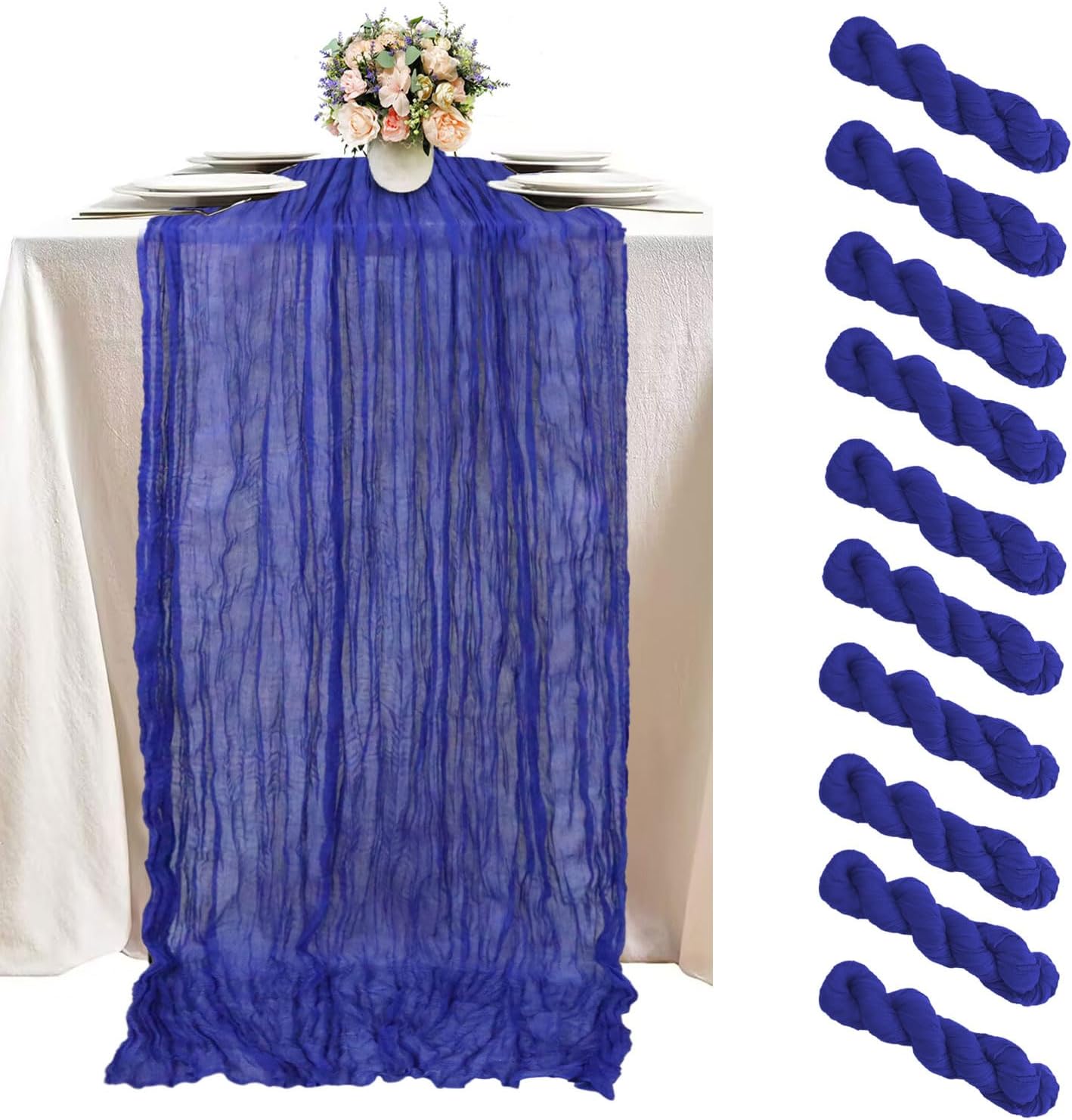Elegant Blue Cheesecloth Table Runner for Weddings and Events