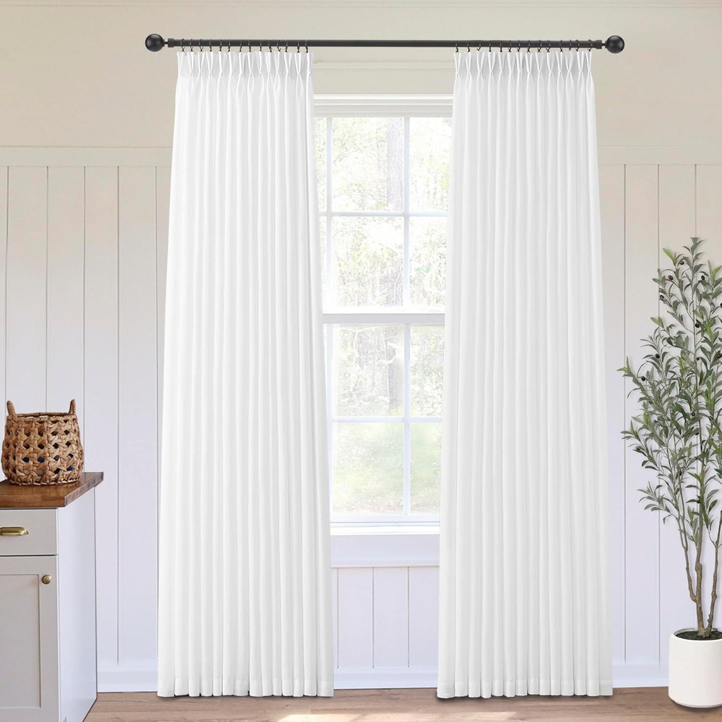LIMON HOME White Linen Pinch Pleated Curtains for Elegant Decor
